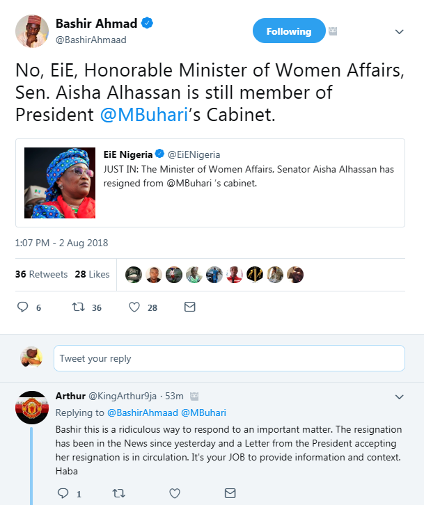 Bashir Ahmad on Mama Taraba, Aisha Alhassan’s resignation