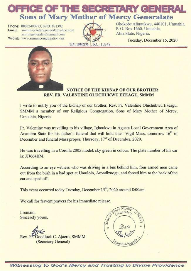 BREAKING: Armed men abduct Umuahia Catholic priest
