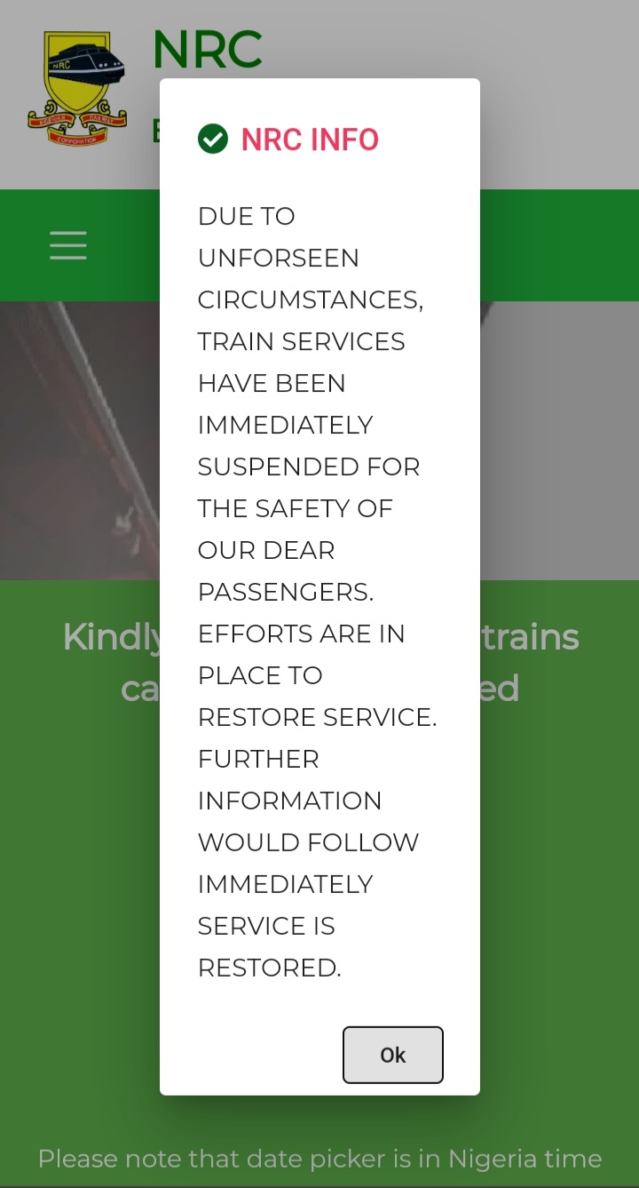 BREAKING: NRC suspends selling Abuja-Kaduna train tickets after bomb scare