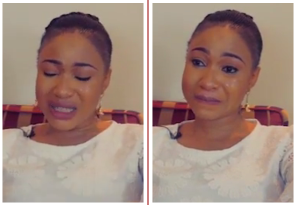 Shocking! Tonto Dikeh cries during domestic violence protest