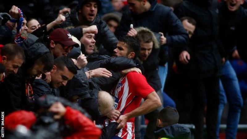 Costa scores sent off  after scoring on home debut for Atletico