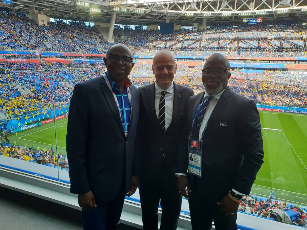 BREAKING: Pinnick, FIFA President, Infantino, meet in Russia over crisis in Nigerian football [Photos]