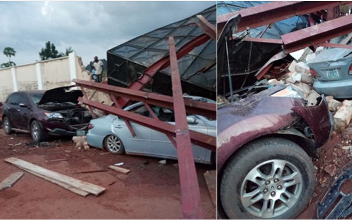 Asaba 2018: Falling stadium water tank crushes cars [Photos]