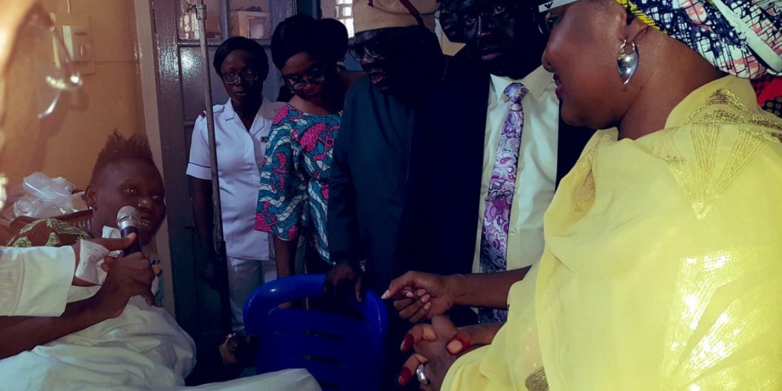 Buhari’s wife visits victims of Lagos building collapse in hospital