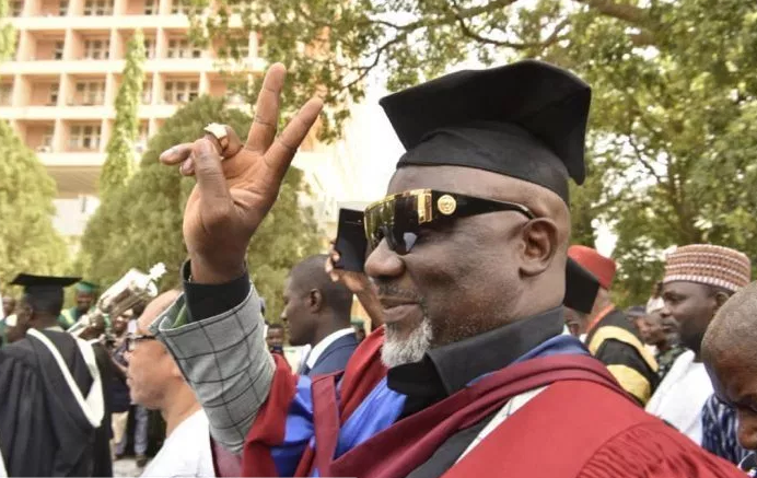 [Video] Dino Melaye steals show at ABU, as huge crowd receives him
