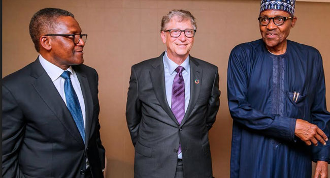 Photo: Buhari meets, applauds Bill Gates, Dangote for service to humanity in Nigeria