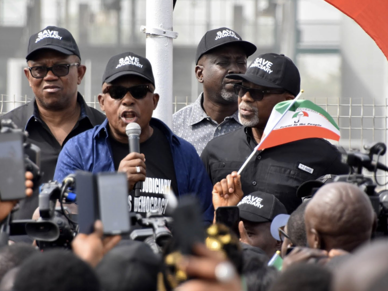 Just in: Secondus, Obi, PDP lawmakers protest at US, UK embassies