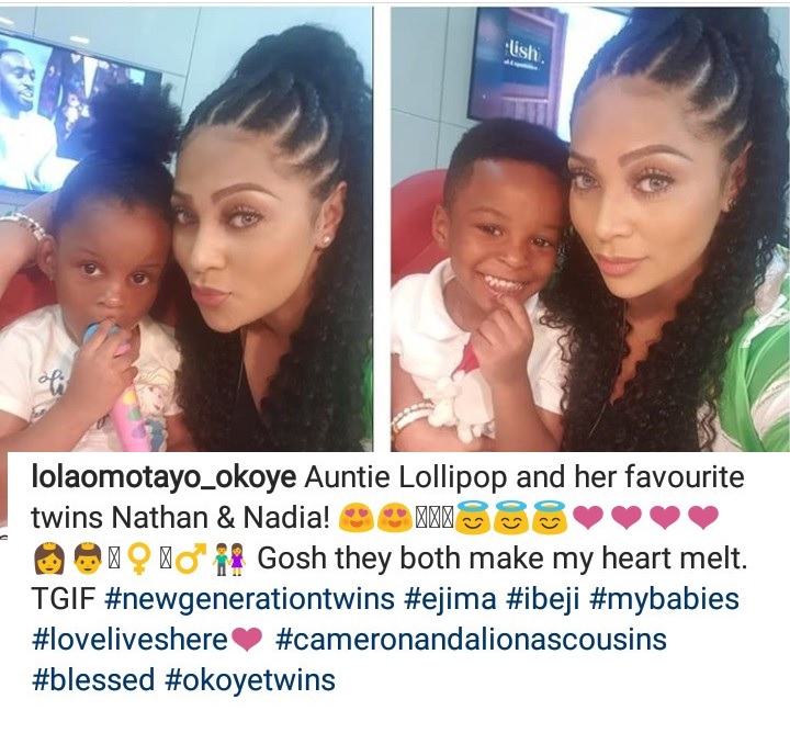 Lola Omotayo showers Anita Okoye’s twins with love despite the animosity between their husbands