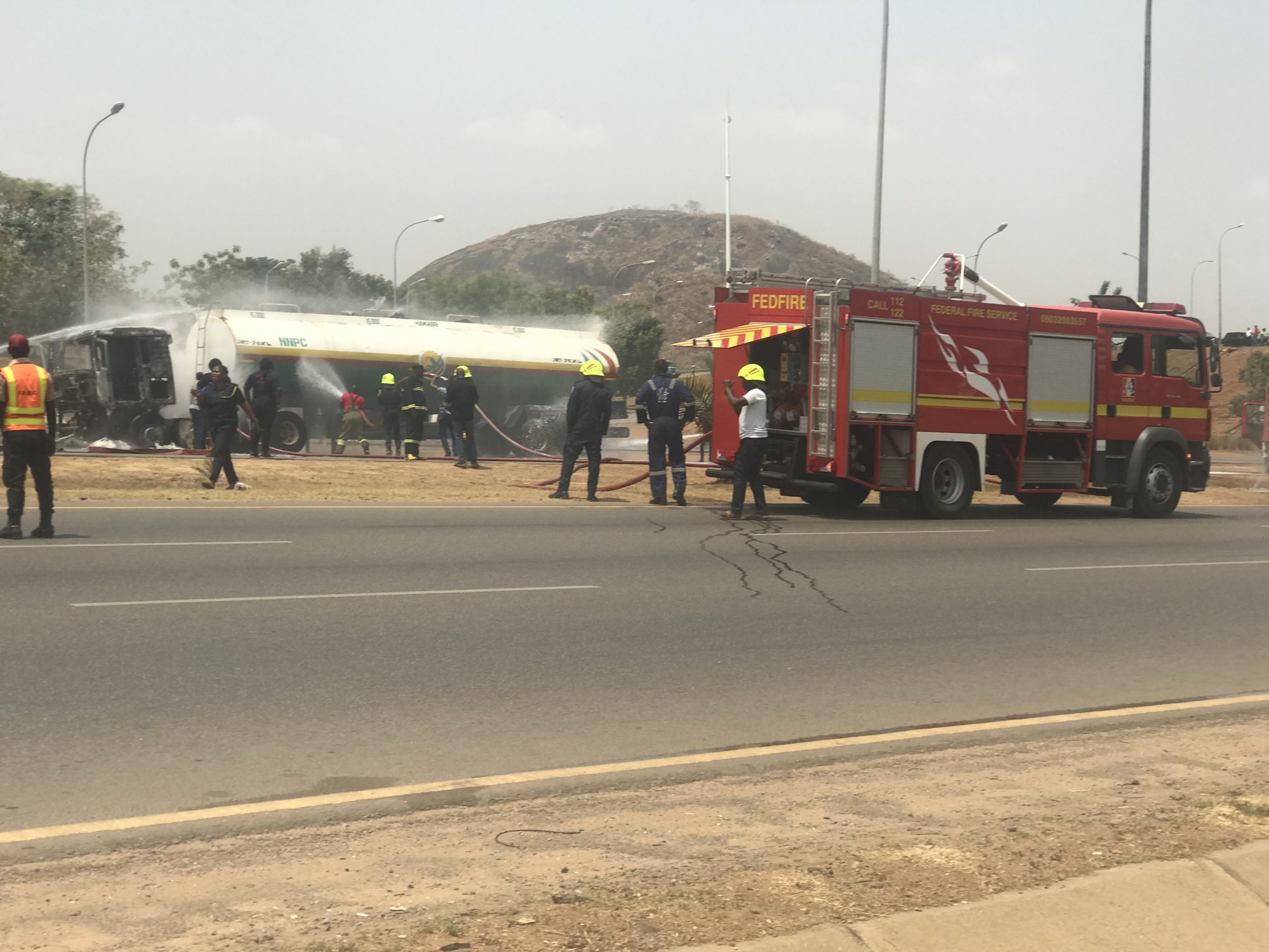 Tragedy averted in Abuja as NNPC tanker caught fire on motion (Photos)