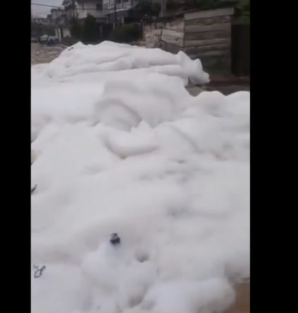 (VIDEO) Residents stranded as chemical substance litters streets in Anthony Village, Lagos