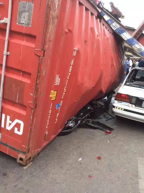 Tragic! Falling container kills two in Lagos