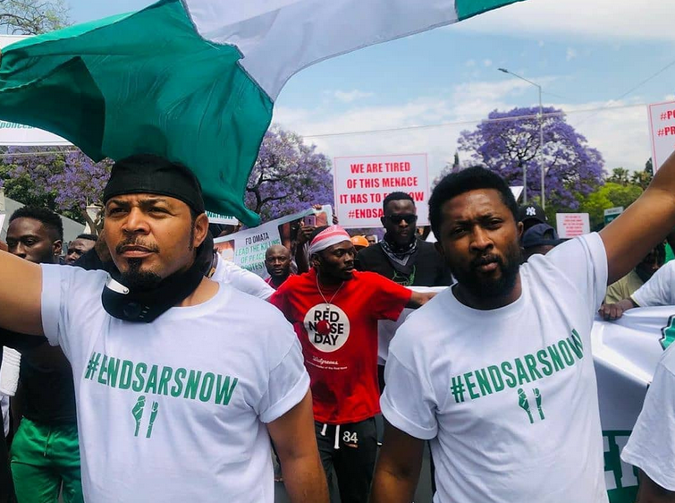 Ramsey Nouah, others protest Lekki massacre in South Africa[VIDEO]