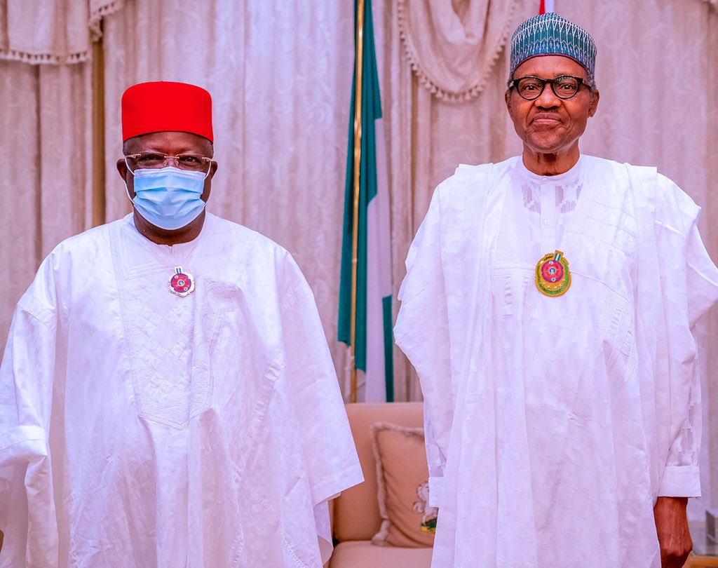 Photos: Buhari formally receives Umahi as APC governor in Aso Villa