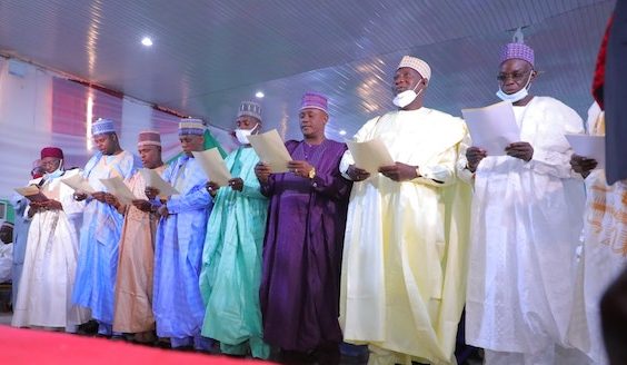Photos: Zulum swears-in two professors, PhD holders as council chairmen in Borno