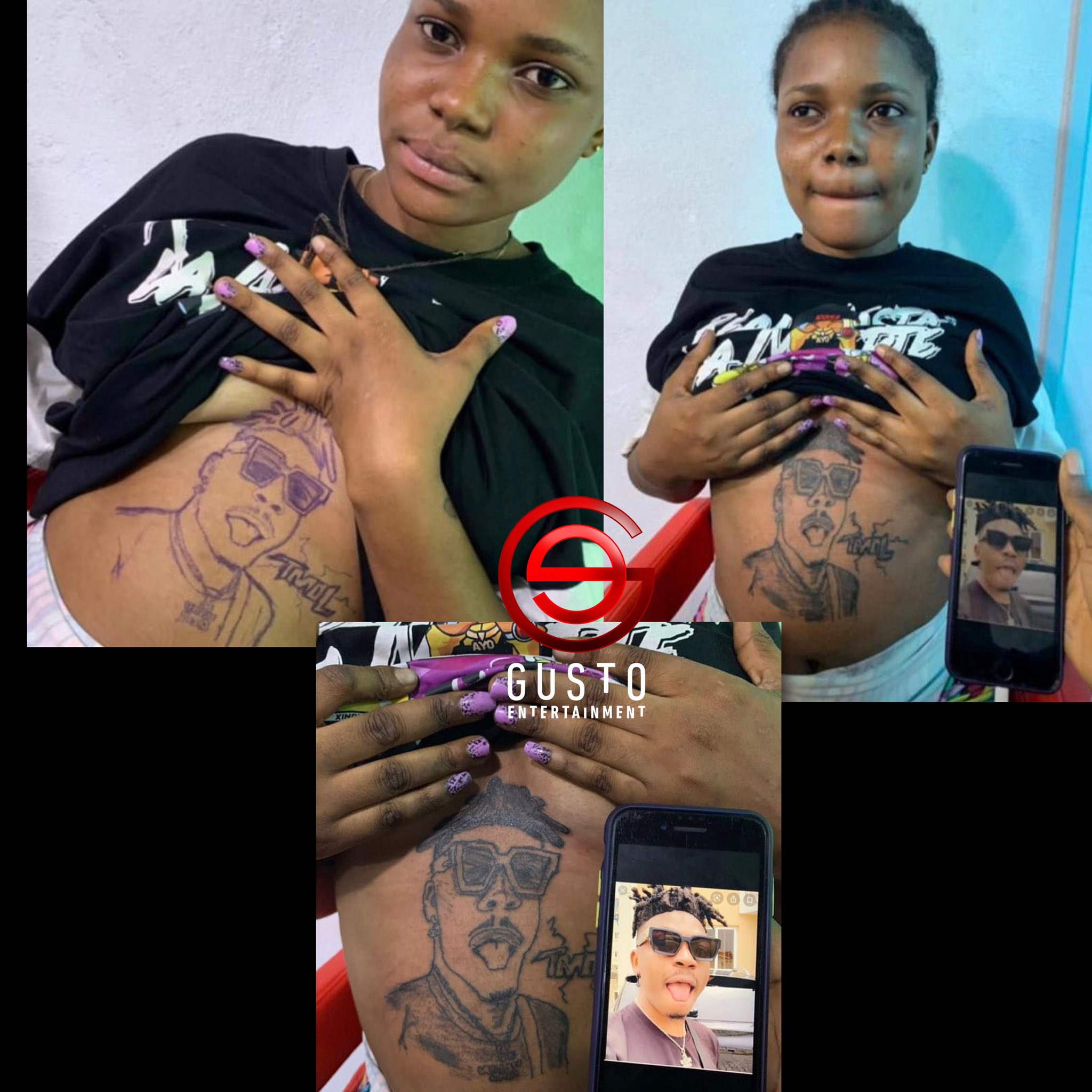 Amazing! Pregnant lady tattoos Mayorkun’s face on her stomach