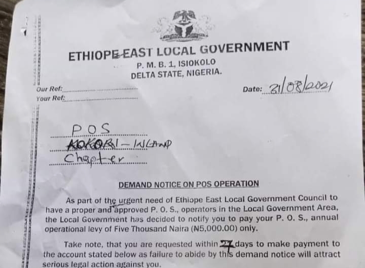 Ethiope East LG boss denies knowledge of N5,000 POS levy