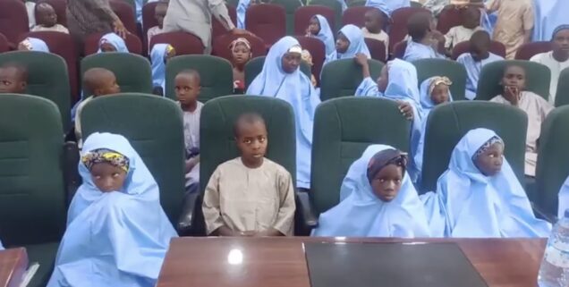 [VIDEO] Freed Tegina Islamic school students meet Gov. Bello