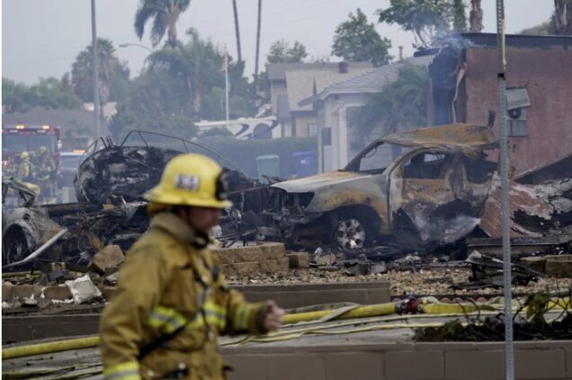 Two dead as plane crashes into homes in California