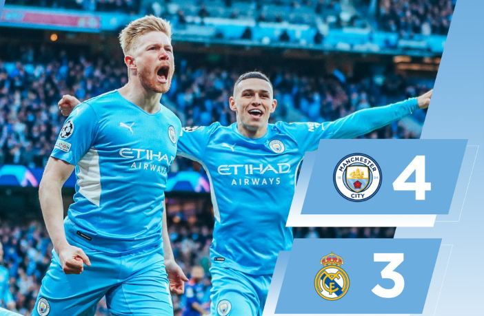 Manchester City beat Real Madrid 4-3 in UEFA Champions League semi-final thriller