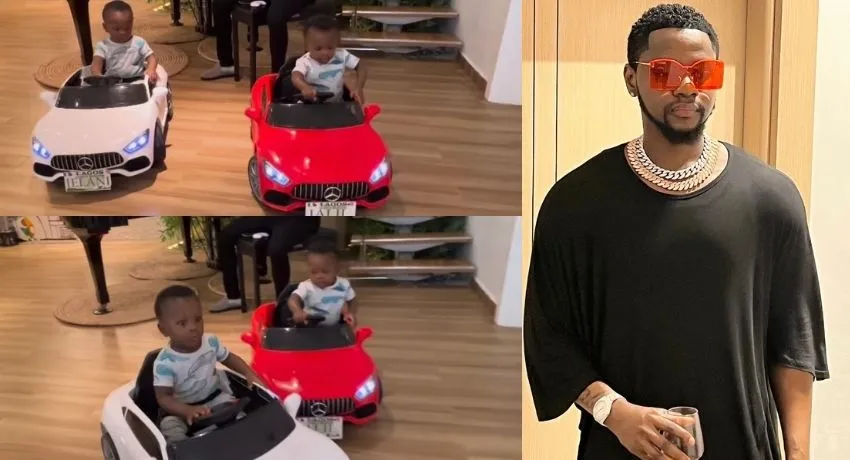 Photos: Taaoma gifts Kizz Daniels’ twins brand new cars