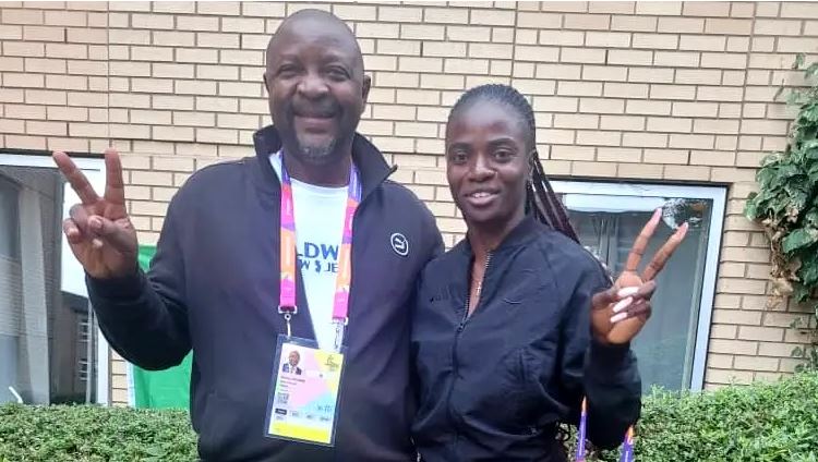 Sports Minister, Dare receives Tobi Amusan in Birmingham