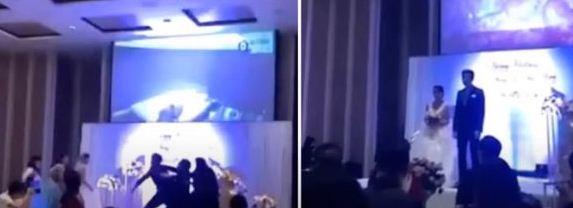 Drama at wedding as groom plays to guests X-rated video of his bride cheating with her brother-in-law (VIDEO)