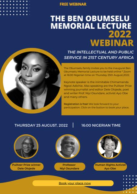 Ben Obumselu memorial lecture: Prof Osundare, Adichie Chimamanda, Oloyede to deliver lectures