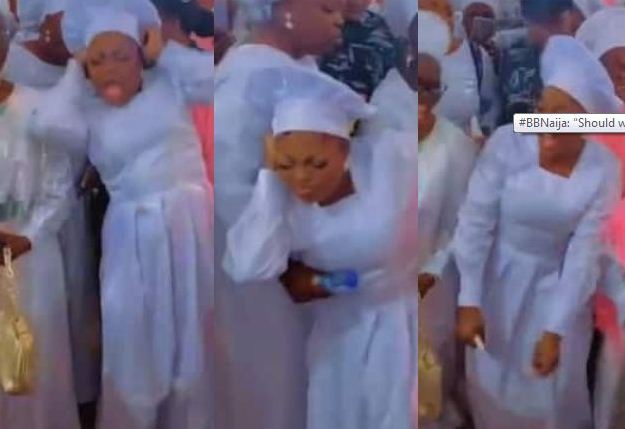 Actress, Funke Akindele goes into trance in Celestial Church [Video]