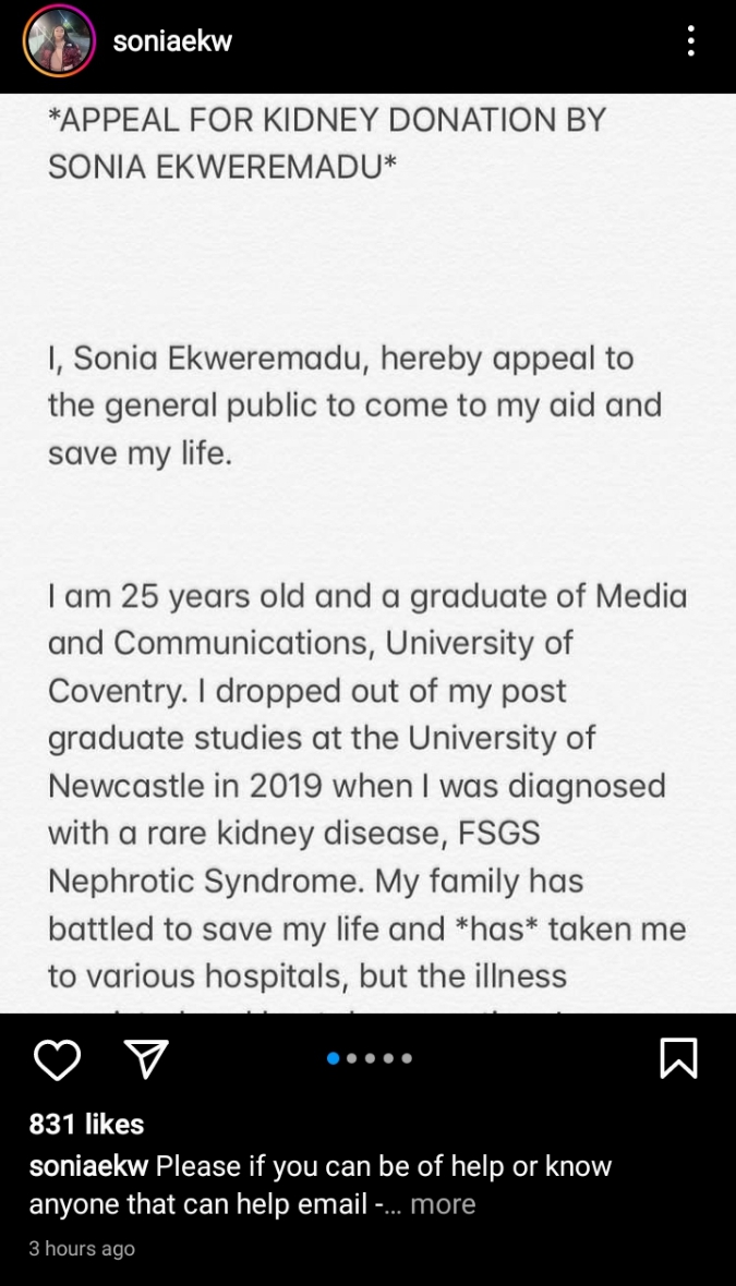 “Someone should donate a kidney for me in the name of God” – Ike Ekweremadu’s daughter pleads to Nigerians