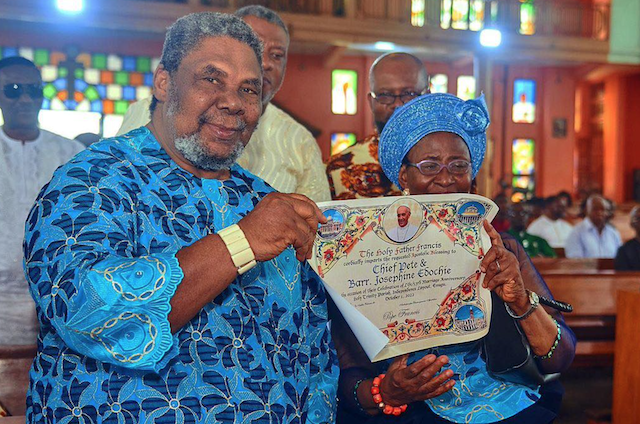 Pete Edochie, wife imparted Apostolic blessing by Pope Francis