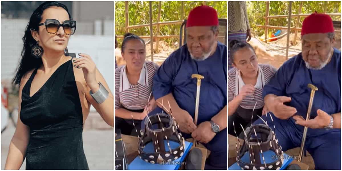 "Otego kwa aka", Pete Edochie teaches white lady Igbo language