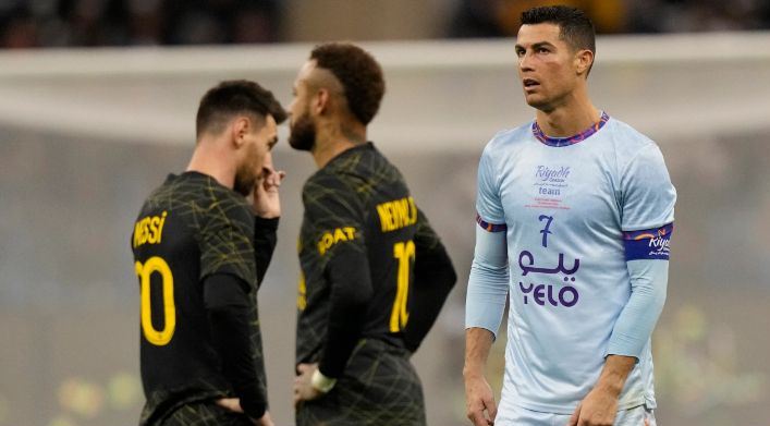 Ronaldo scores twice to edge showdown with Messi, after receiving punch