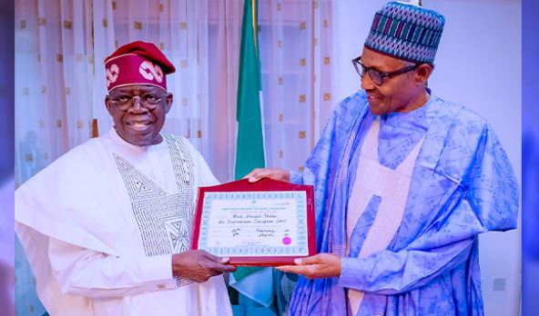 Tinubu visits Buhari, presents Certificate of Return in Daura