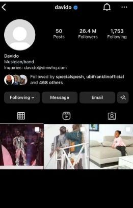 Davido deletes profile picture, over 4,000 photos from Instagram page