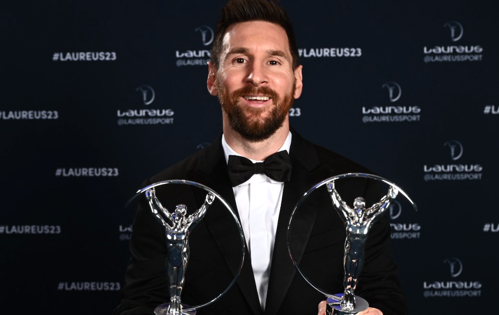 Lionel Messi reacts after making history with Laureus awards