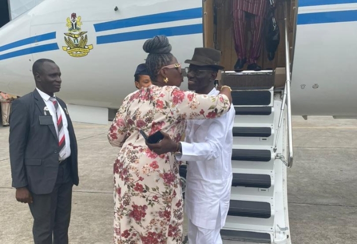 PHOTOS: Former Chief of Defence Staff, Irabor returns to Nigeria to wife’s warm embrace