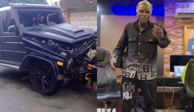 [VIDEO] Singer Portable’s damaged Brabus sighted at Ladipo Market