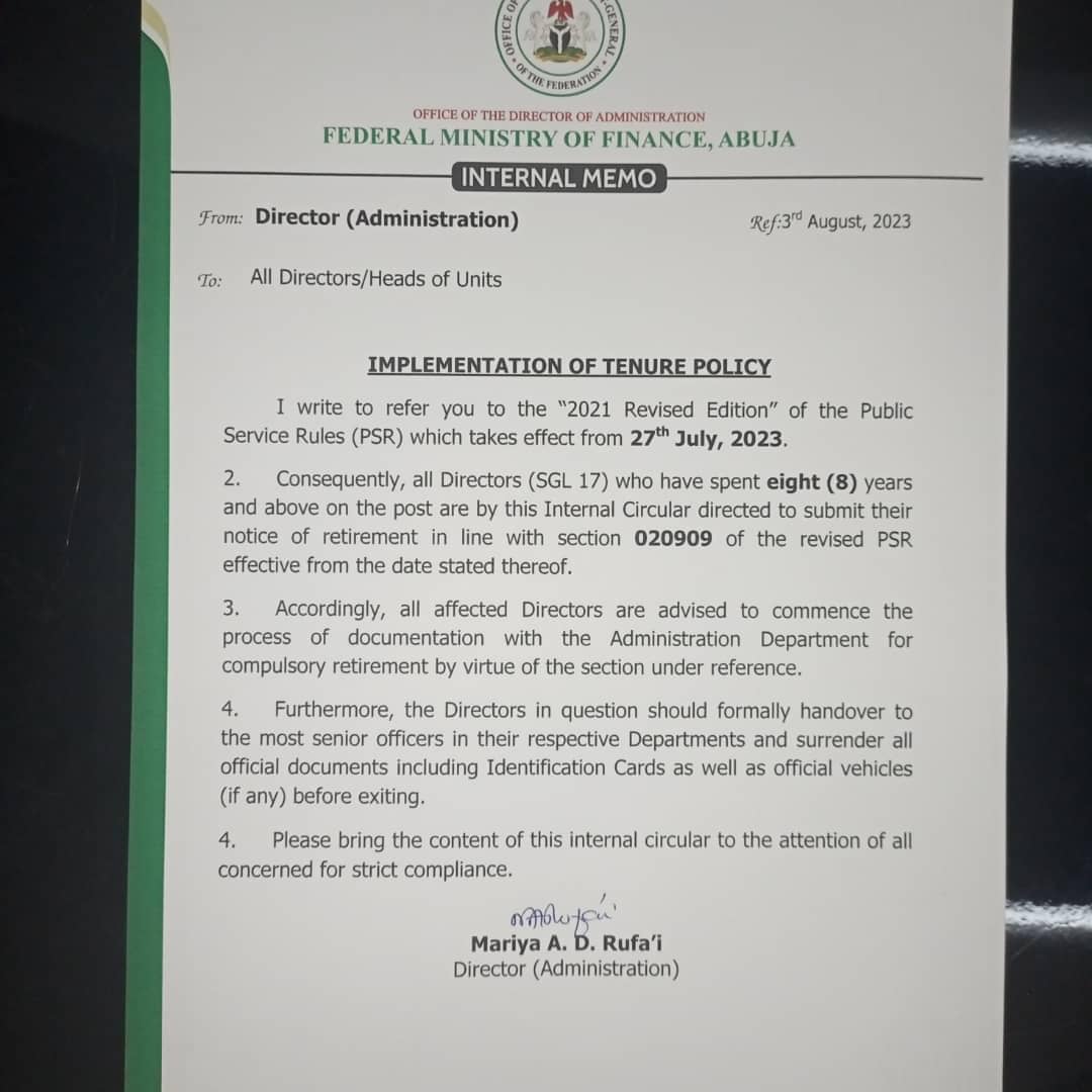 (Just In) PSR: FG directs retiring directors to handover documents, ID cards, official cars before exiting