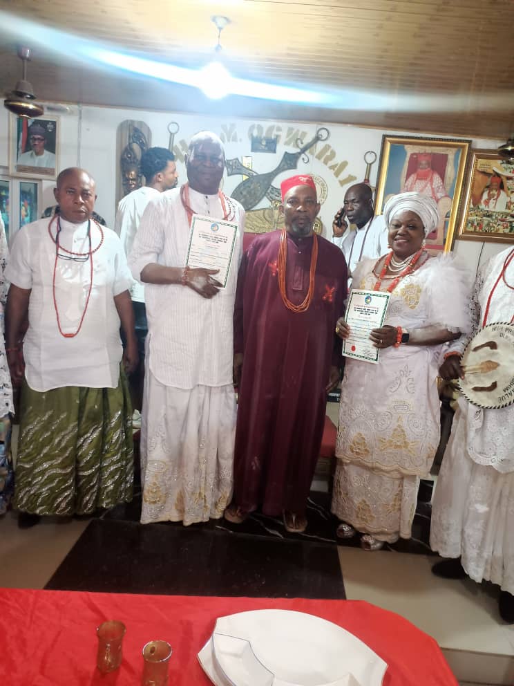 PHOTOS: Chief Owho Ovuakporie, wife bag chieftaincy titles from Ellu Kingdom in Delta