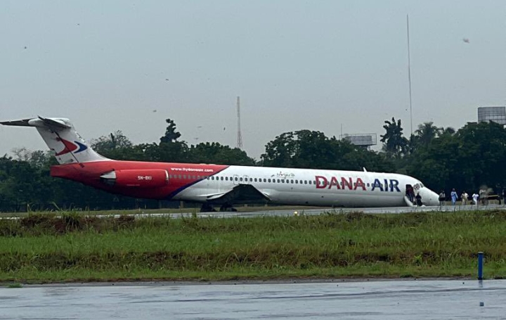 JUST IN: Dana Air reacts after aircraft veered off runway at Lagos airport