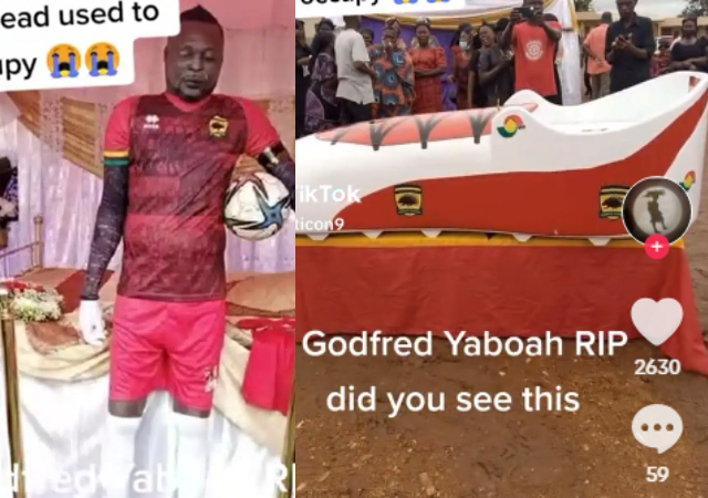 Netizens react as late Ghanaian footballer, Yeboah is buried in giant boot coffin