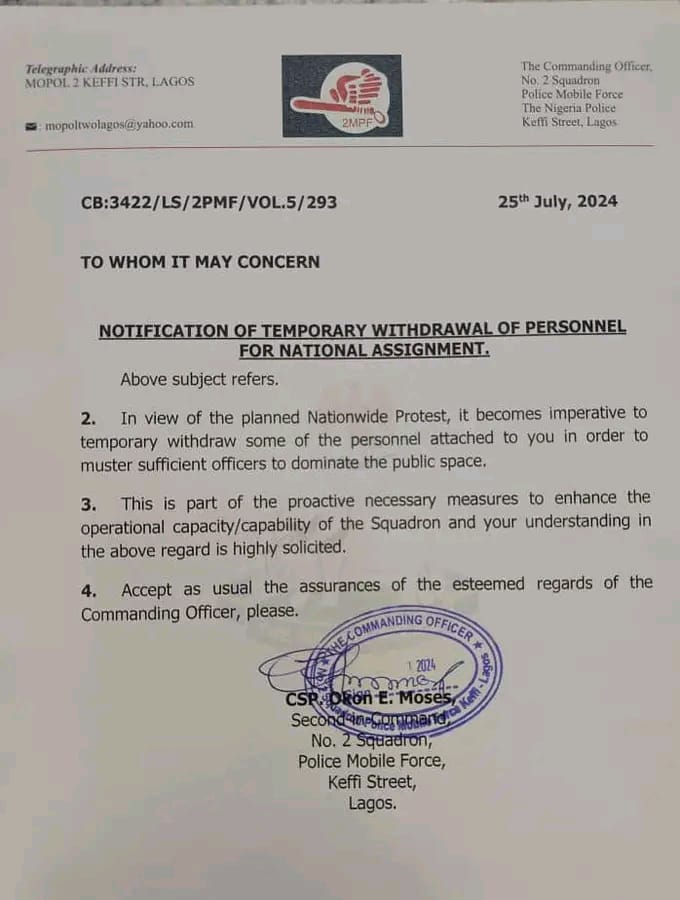 NATIONWIDE PALAVER! Mopol withdraws men attached to celebrities to combat protesters