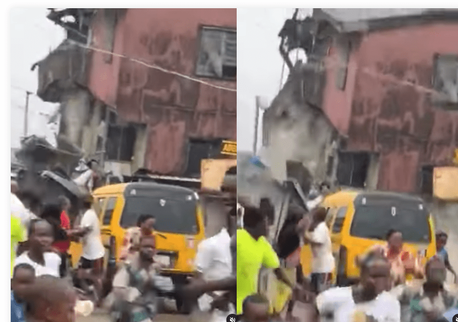 UPDATED: Watch terrifying moment a two-storey building collapsed in Lagos state