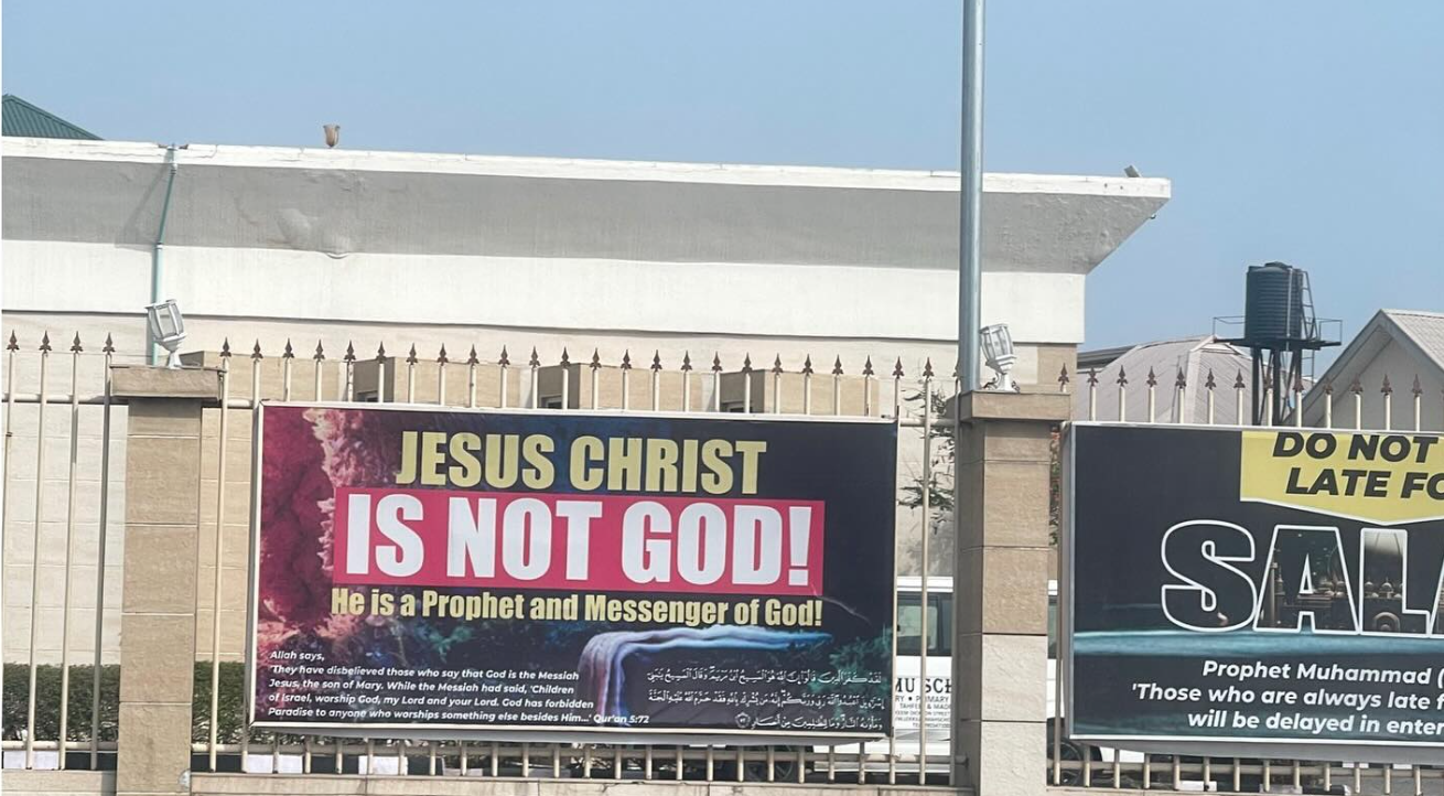 Lady calls out Lekki Central mosque over controversial ‘Jesus not God’ banner