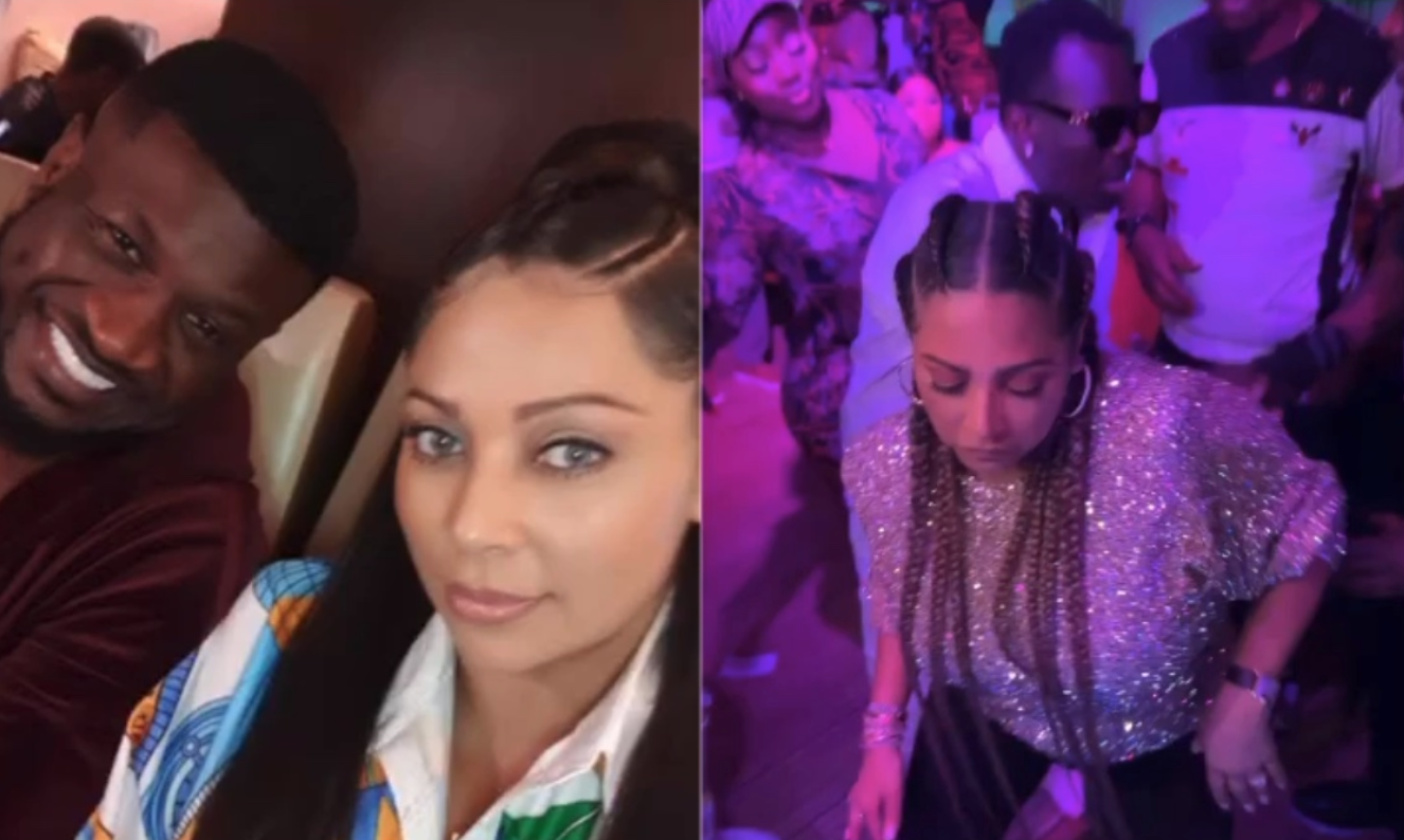 Caught red handed! Peter Okoye’s wife, Lola ‘looses home training’ with another man at Lagos night club (video)