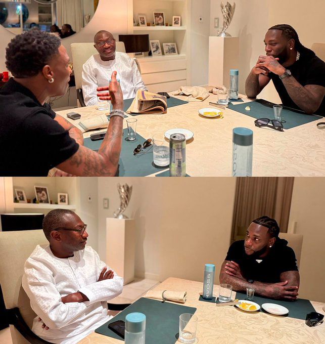 Reactions as Femi Otedola hosts Wizkid, Burna Boy at Lagos residence
