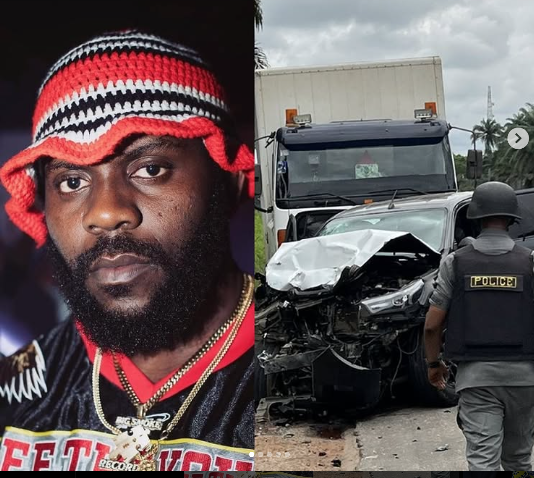 Popular Nigerian rapper, Odumodublvck involved in ghastly car accıdent (photos)