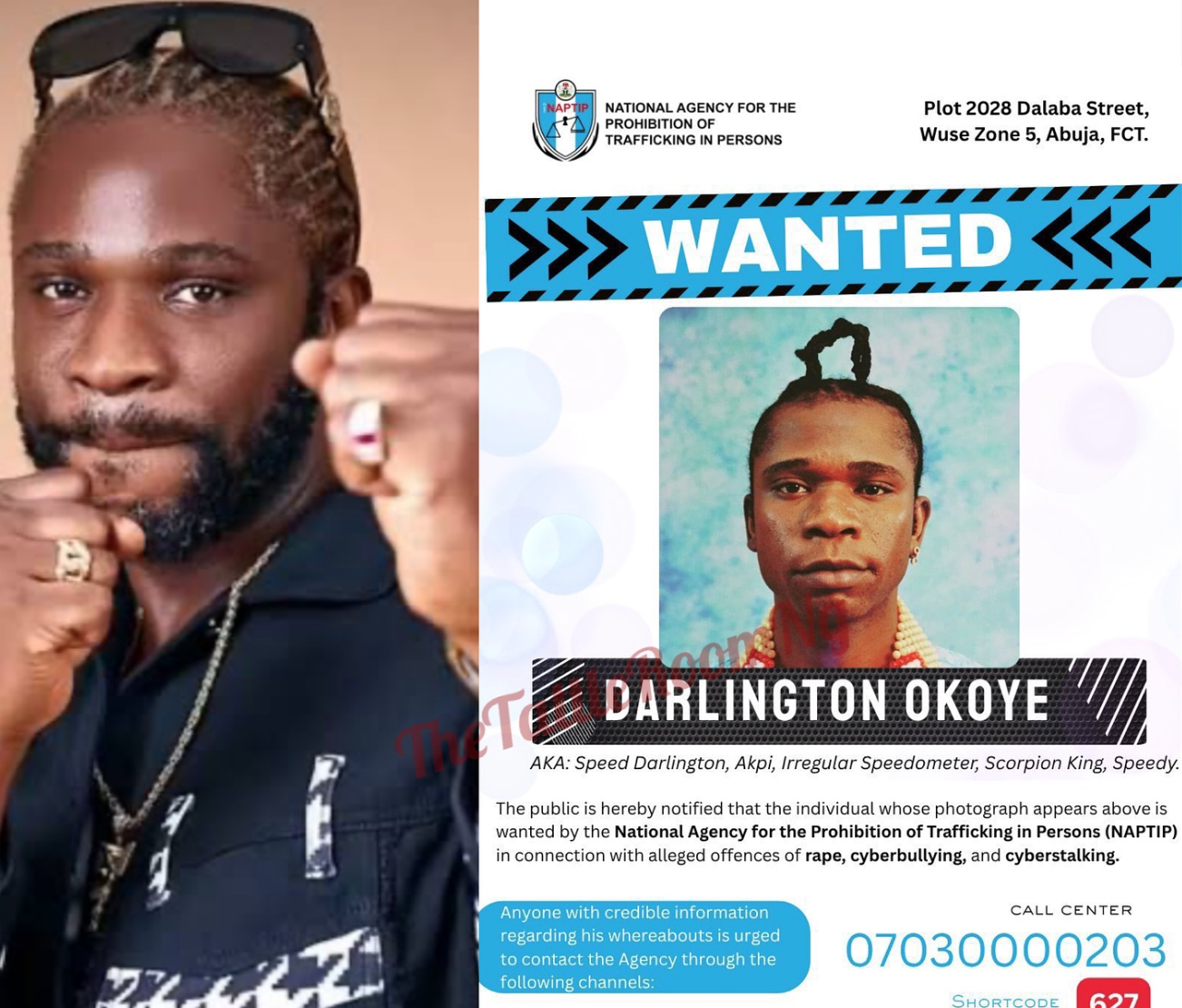 NAPTIP declares Nigerian singer, Speed Darlington wanted